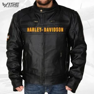 Harley Davidson Men’s Black Genuine Leather Vented Motorcycle Jacket