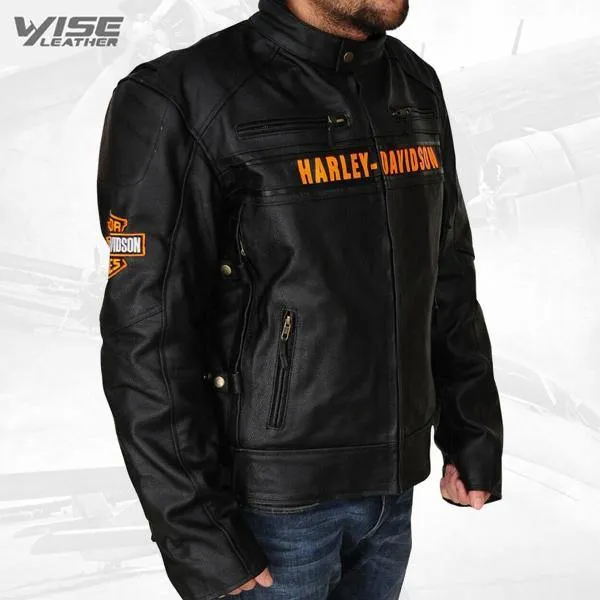 Harley Davidson Men’s Black Genuine Leather Vented Motorcycle Jacket