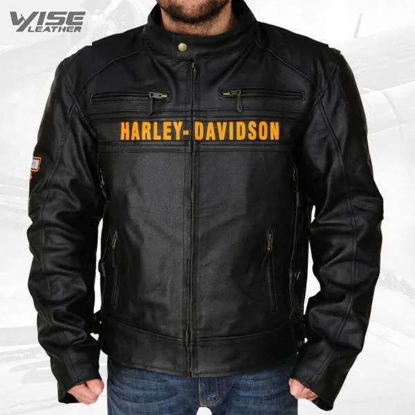 Harley Davidson Men’s Black Genuine Leather Vented Motorcycle Jacket