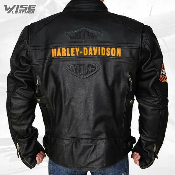 Harley Davidson Men’s Black Genuine Leather Vented Motorcycle Jacket