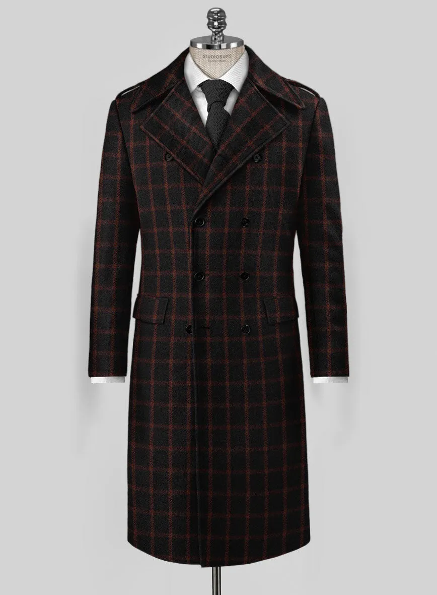 Highlander Heavy Black Checks Tweed GQ Overcoat