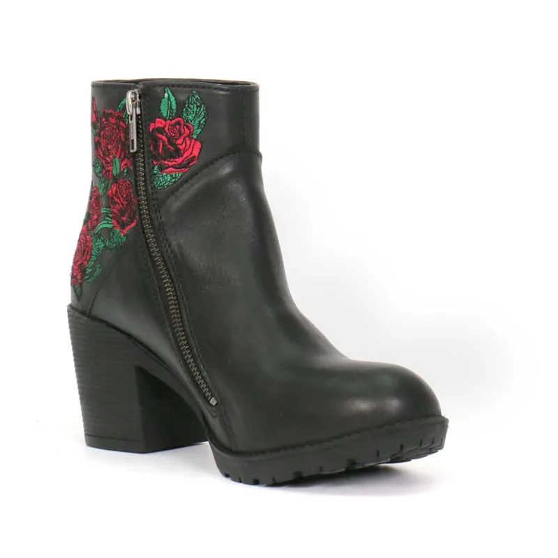 Hot Leathers BTL1008 Ladies Black Wild Roses Zipper Boot