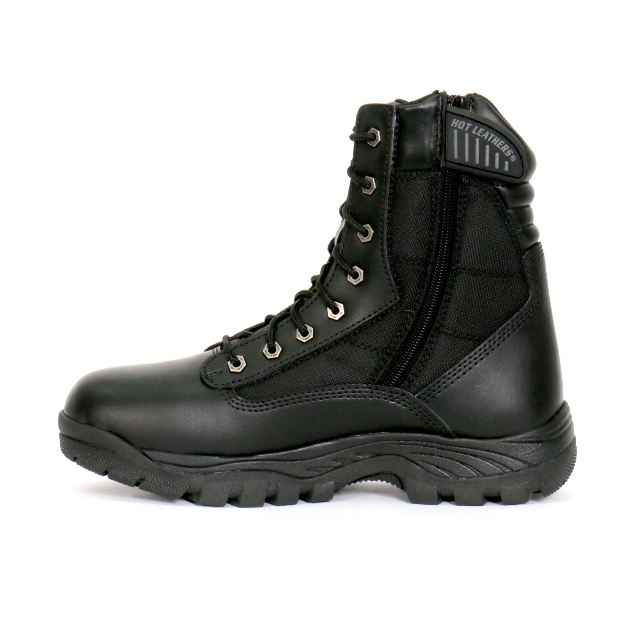 Hot Leathers BTM1012 Men's Black Leather Swat Style Lace Up Boots with Zippers