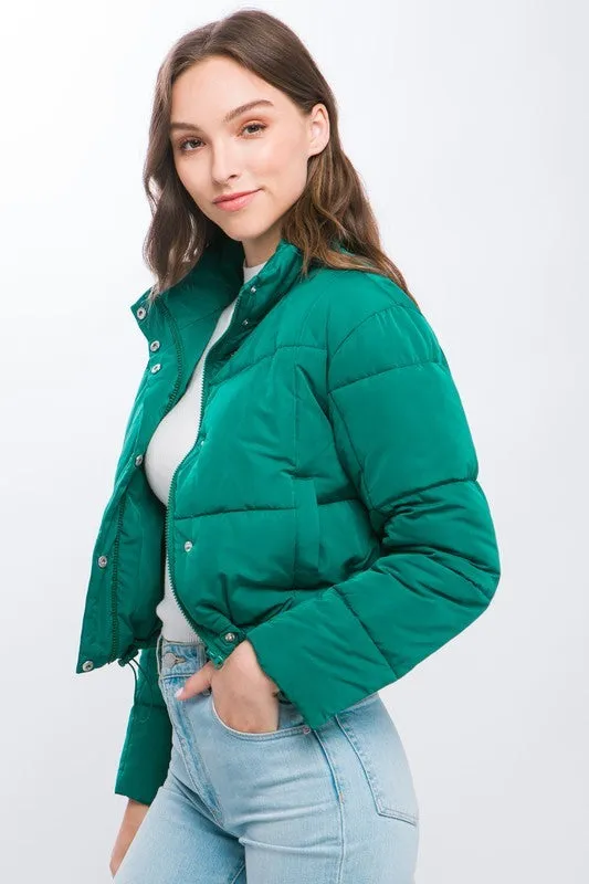 Hunter Puffer Jacket with Zipper and Snap Closure