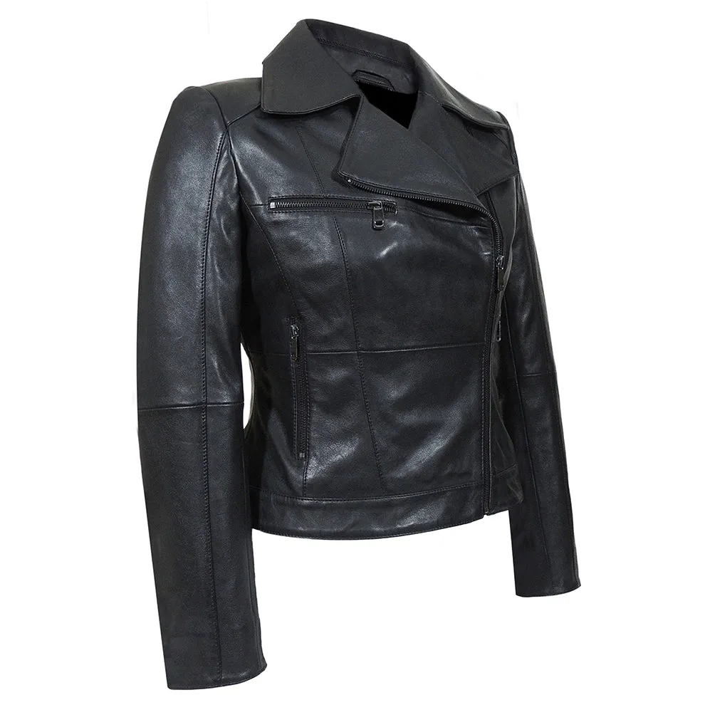 IL Womens Rigid Short Biker Leather Jacket