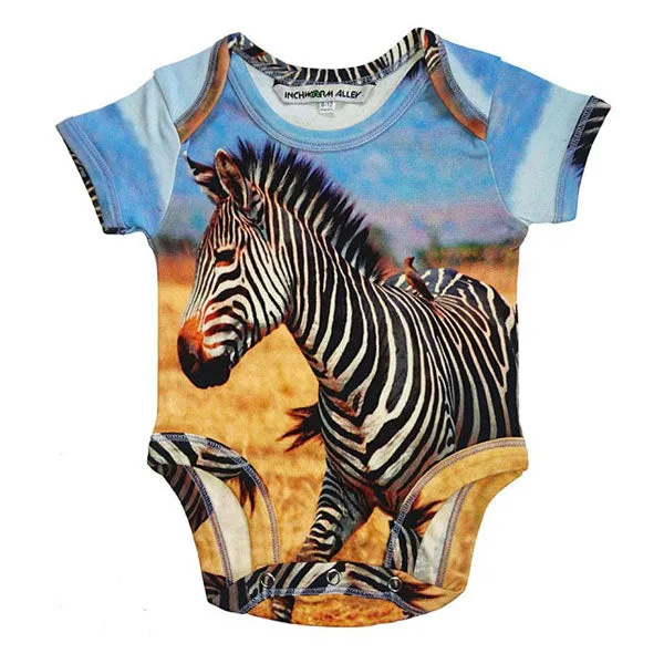 Inchworm Alley Organic Short Sleeve Bodysuit - Zebra - 0 to 3 Months