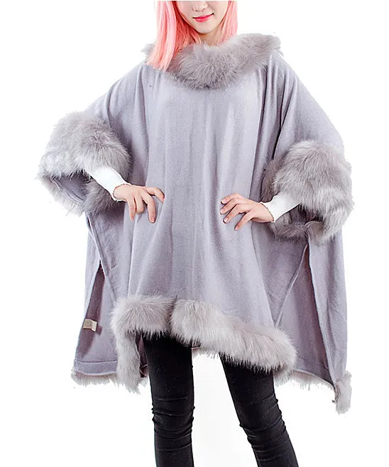 JC088103 Faux Fur-Trim Poncho