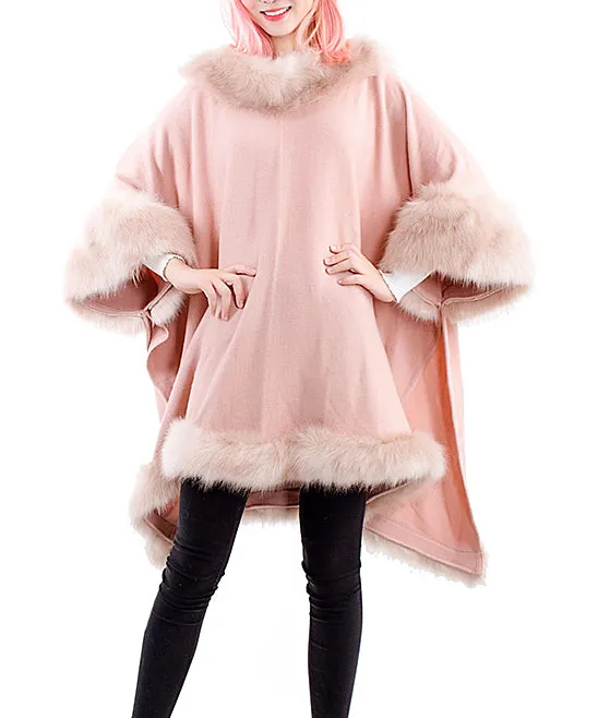 JC088103 Faux Fur-Trim Poncho