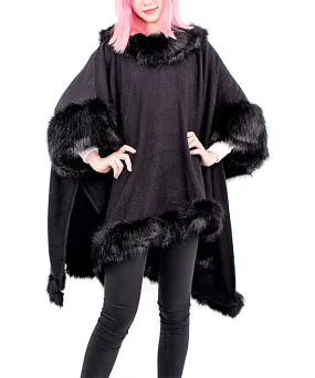 JC088103 Faux Fur-Trim Poncho