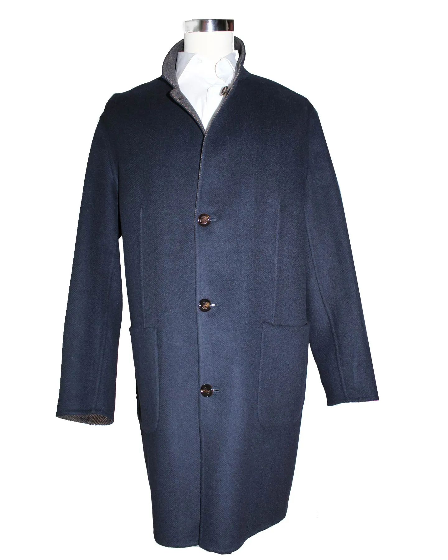 Kired Long Coat Midnight Blue Dark Brown Reversible Overcoat EU 58/ US 46 SALE