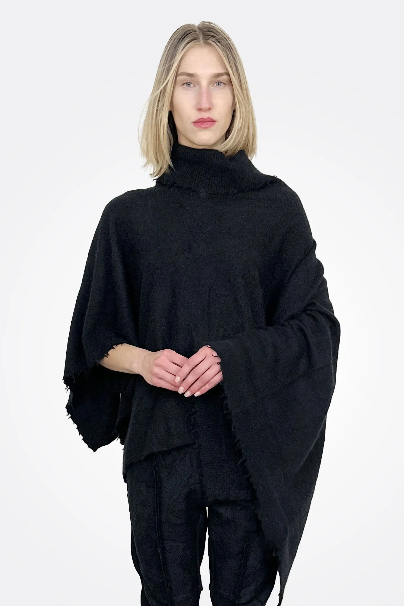 Knitted Poncho Scarf - Black