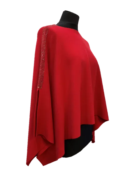 Knitted Poncho with Embellishment