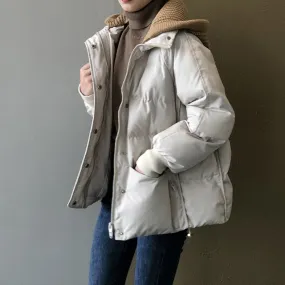 [Korean Style] Detachable Knit Hooded Cotton Padded Crop Puffer Jacket