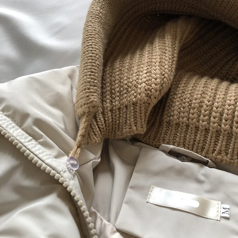 [Korean Style] Detachable Knit Hooded Cotton Padded Crop Puffer Jacket