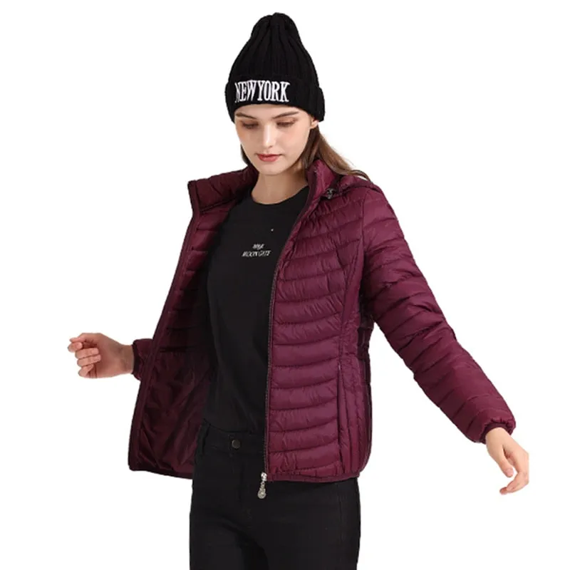 Ladies Padded Puffer Jacket Coat Ultralight Outdoor Clothes Outwear Slim Short Parka Portable Store In Bag