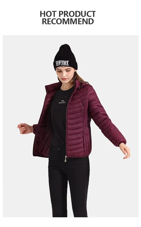 Ladies Padded Puffer Jacket Coat Ultralight Outdoor Clothes Outwear Slim Short Parka Portable Store In Bag