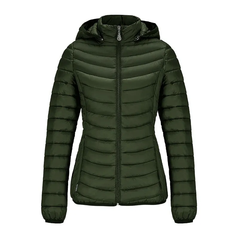 Ladies Padded Puffer Jacket Coat Ultralight Outdoor Clothes Outwear Slim Short Parka Portable Store In Bag