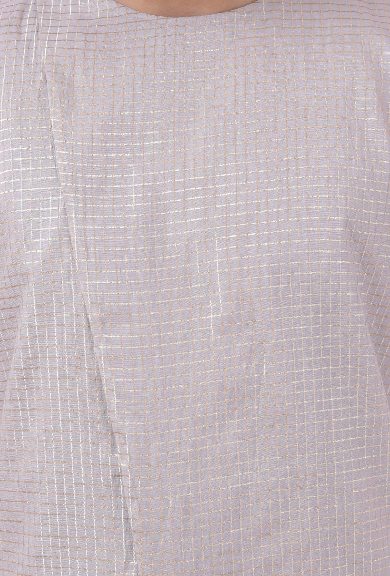 Lavender Chanderi Slant Overlapped Checkered Nehru Jacket