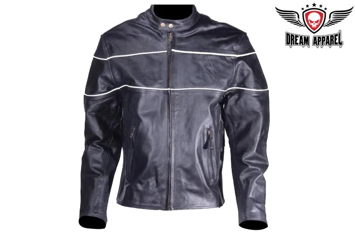 Leather Motorcycle Jacket With Black Stripes