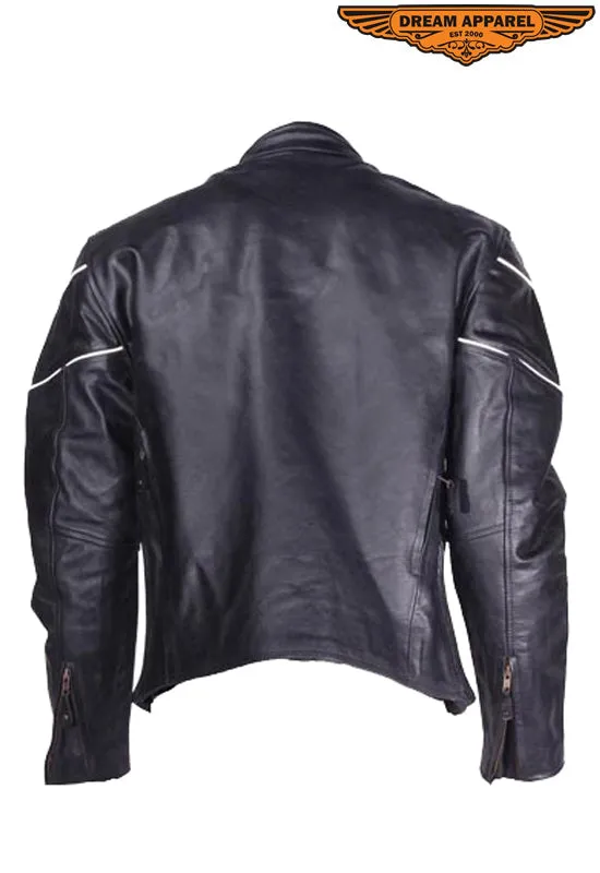 Leather Motorcycle Jacket With Black Stripes