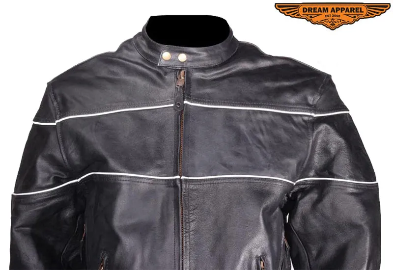 Leather Motorcycle Jacket With Black Stripes