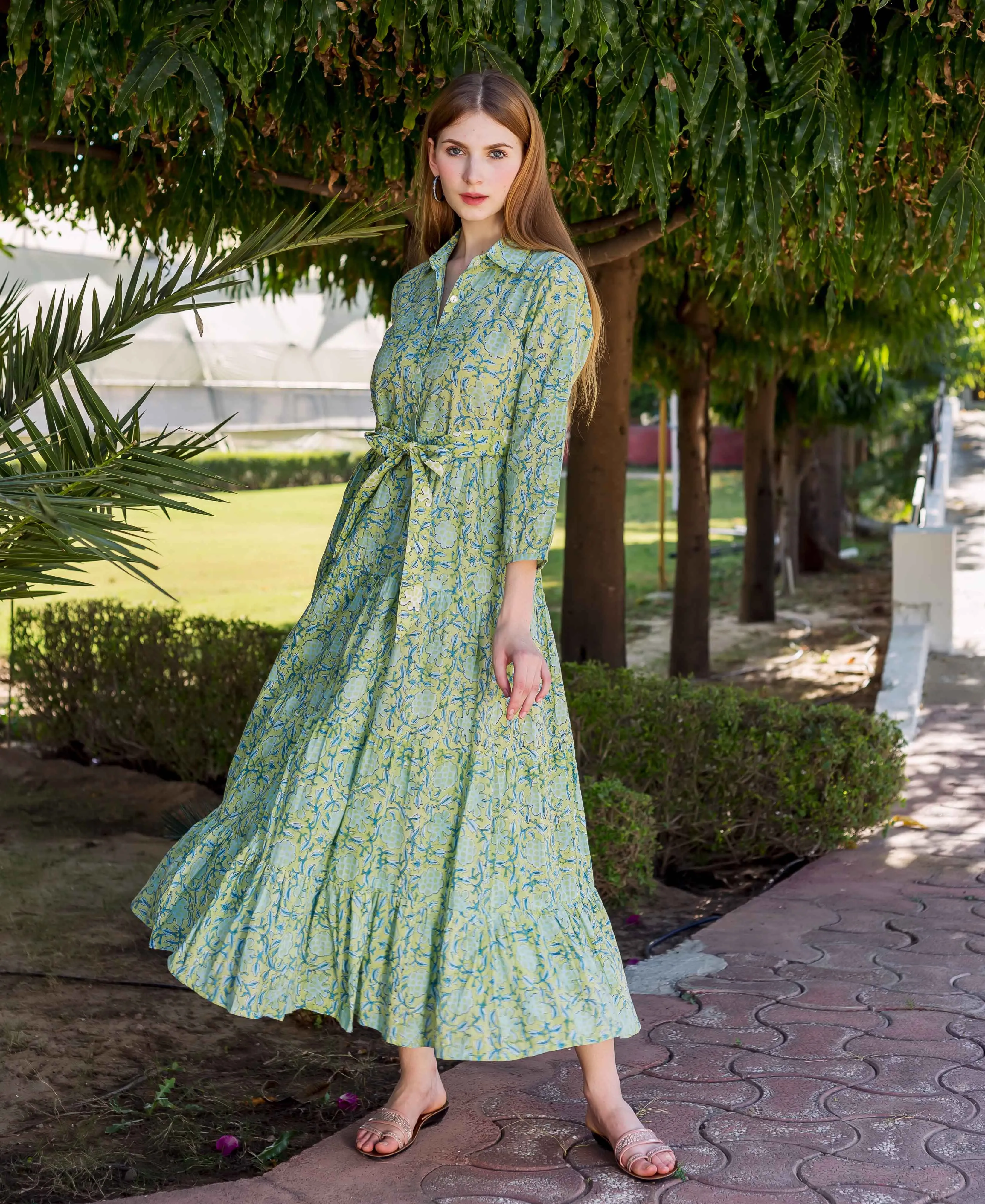 Lime Green Shirt Collar Dress