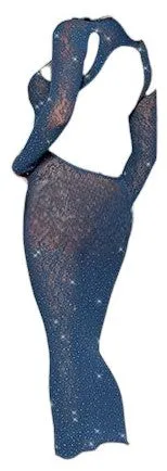 Long-Sleeved Seamless Open Back Bodystocking Gown with Rhinestone Detail Twilight Blue OS