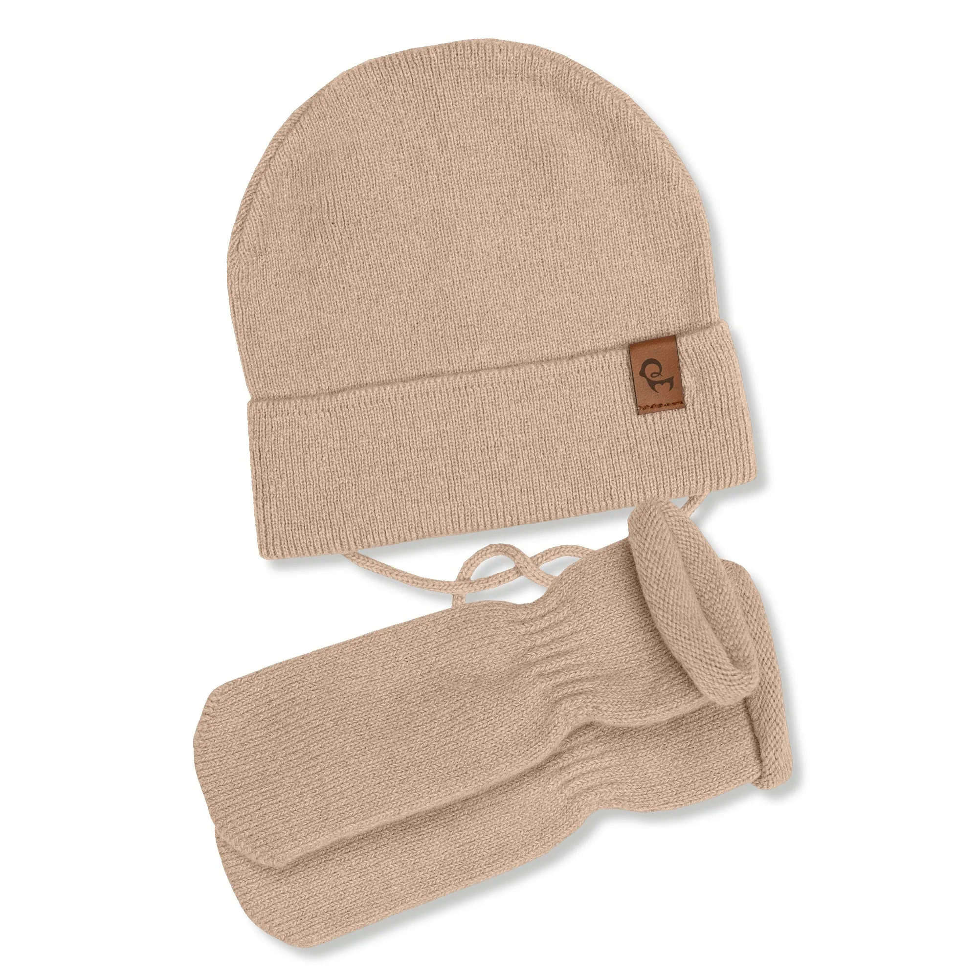 MENIQUE Baby Knit Beanie with Strings & Mittens 2-Piece