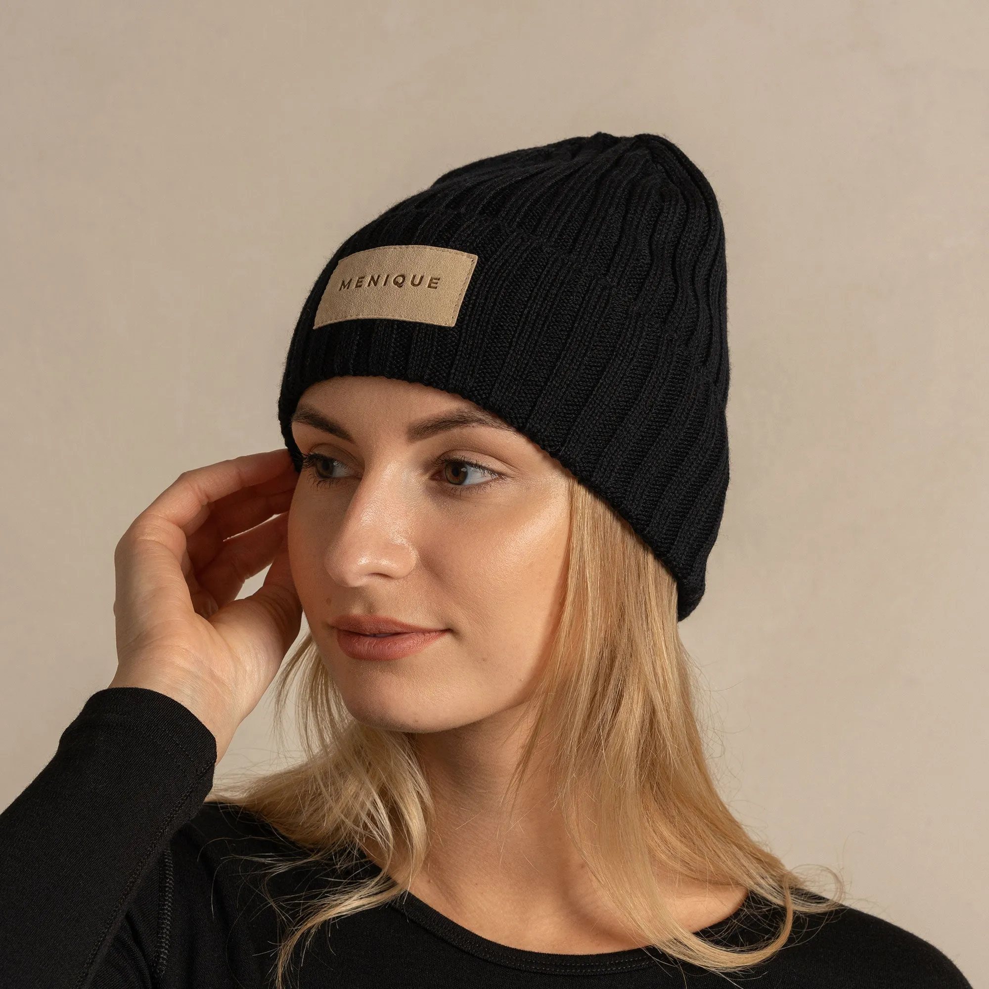 MENIQUE Logo Women's Knit Ribbed Beanie