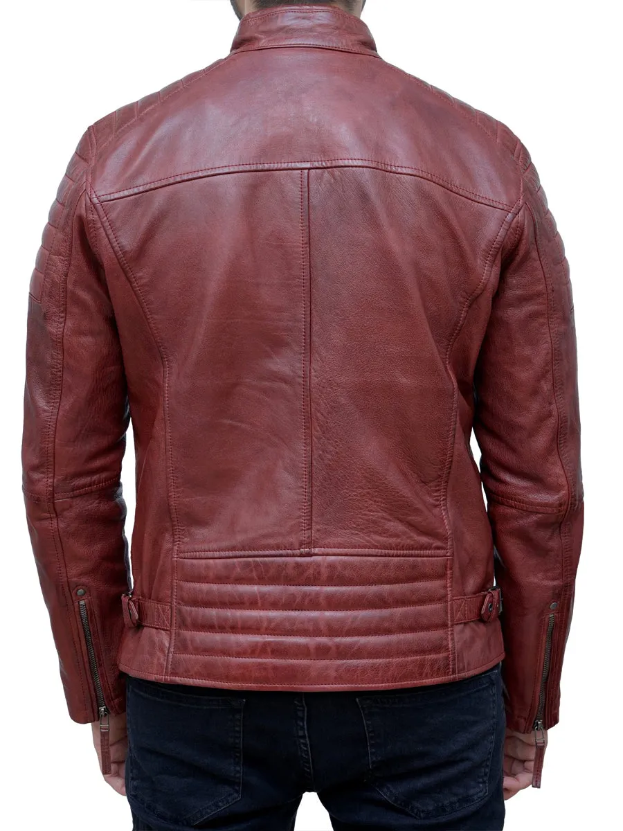 Men's Burgundy Café Racer Leather Jacket