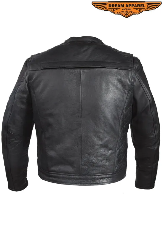 Mens Motorcycle Jacket With Diamond Pattern On The Sides & Shoulders