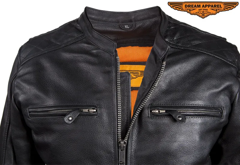 Mens Motorcycle Jacket With Diamond Pattern On The Sides & Shoulders