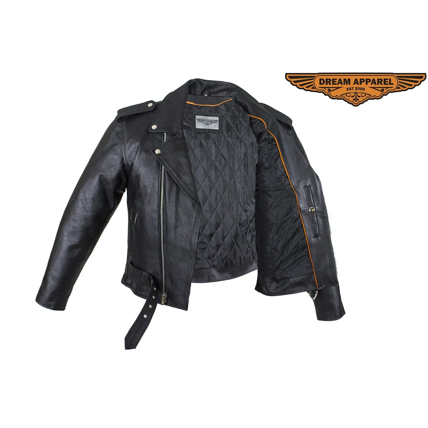 Mens Motorcycle Jacket With Snap Down Collar & Belt