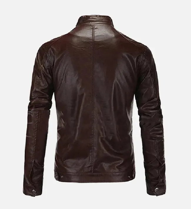 Mens Premium Dark Brown Leather Cafe Racer Jacket