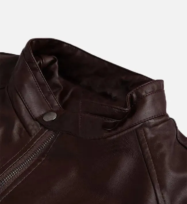 Mens Premium Dark Brown Leather Cafe Racer Jacket