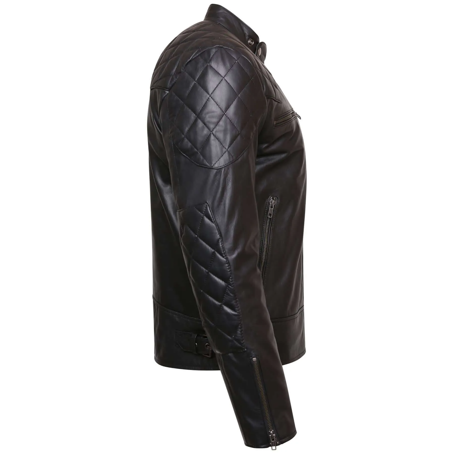 Mens Real Leather Black Cowhide Biker Jacket Vintage Retro Cafe Racer