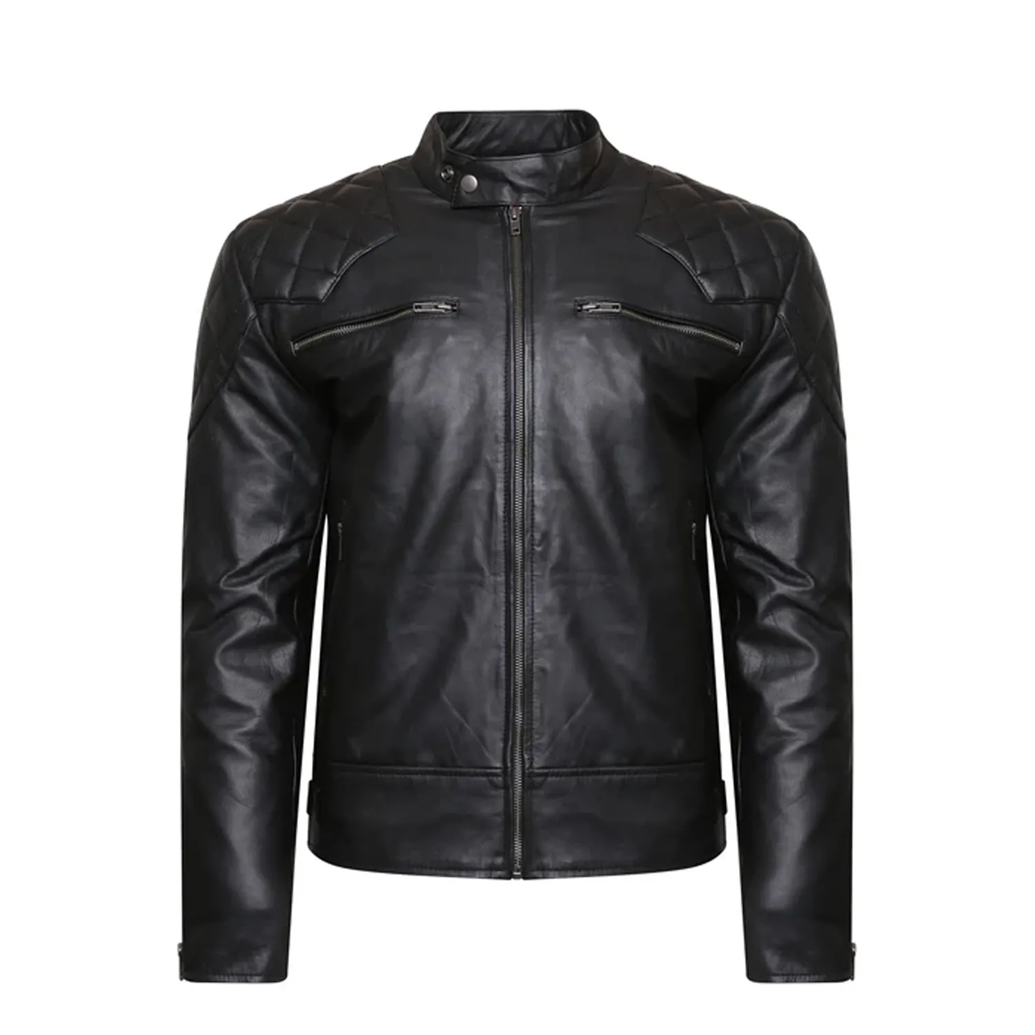 Mens Real Leather Black Cowhide Biker Jacket Vintage Retro Cafe Racer