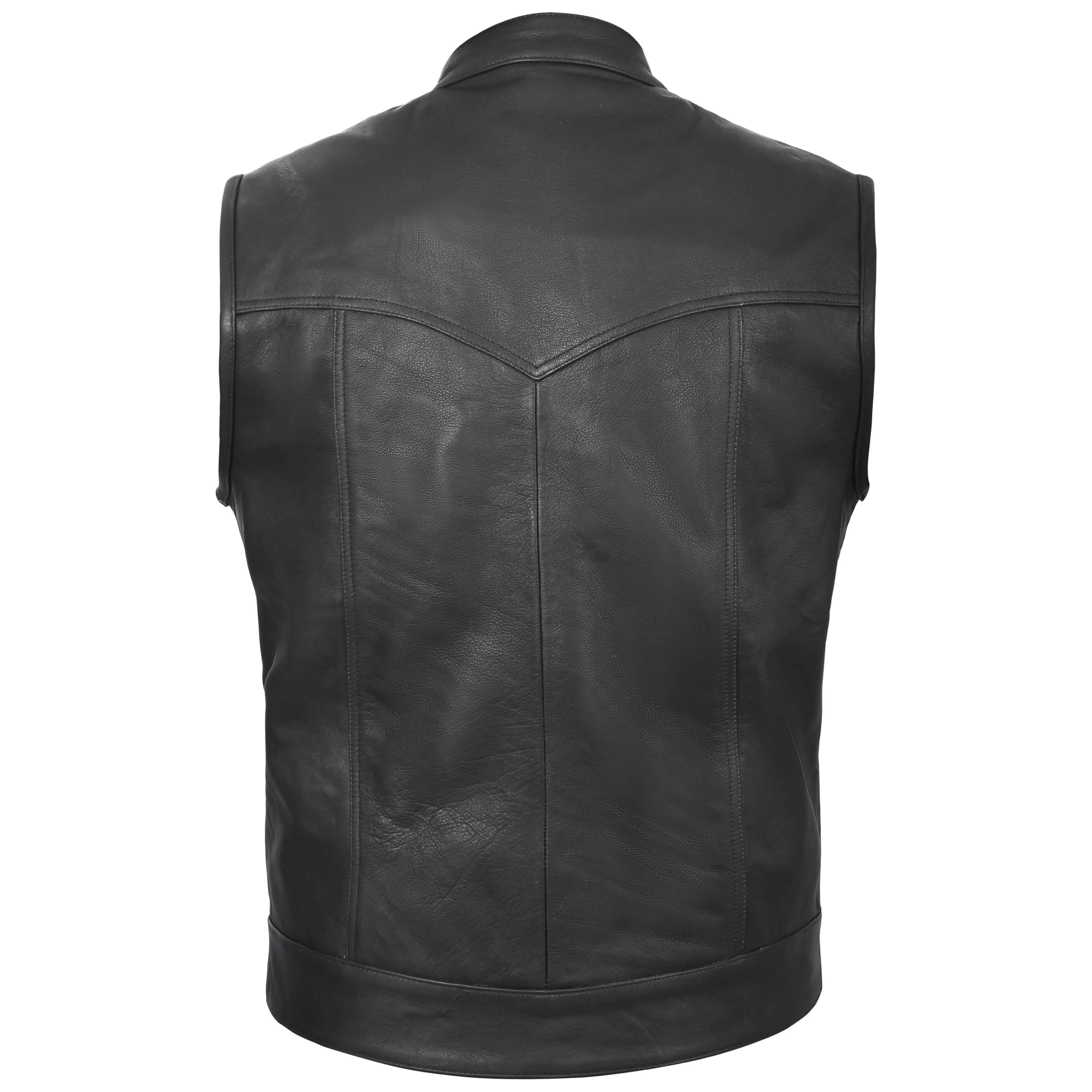 Mens Real Leather Waistcoat Plus Size SOA Motorcycle Biker Cut off Vest