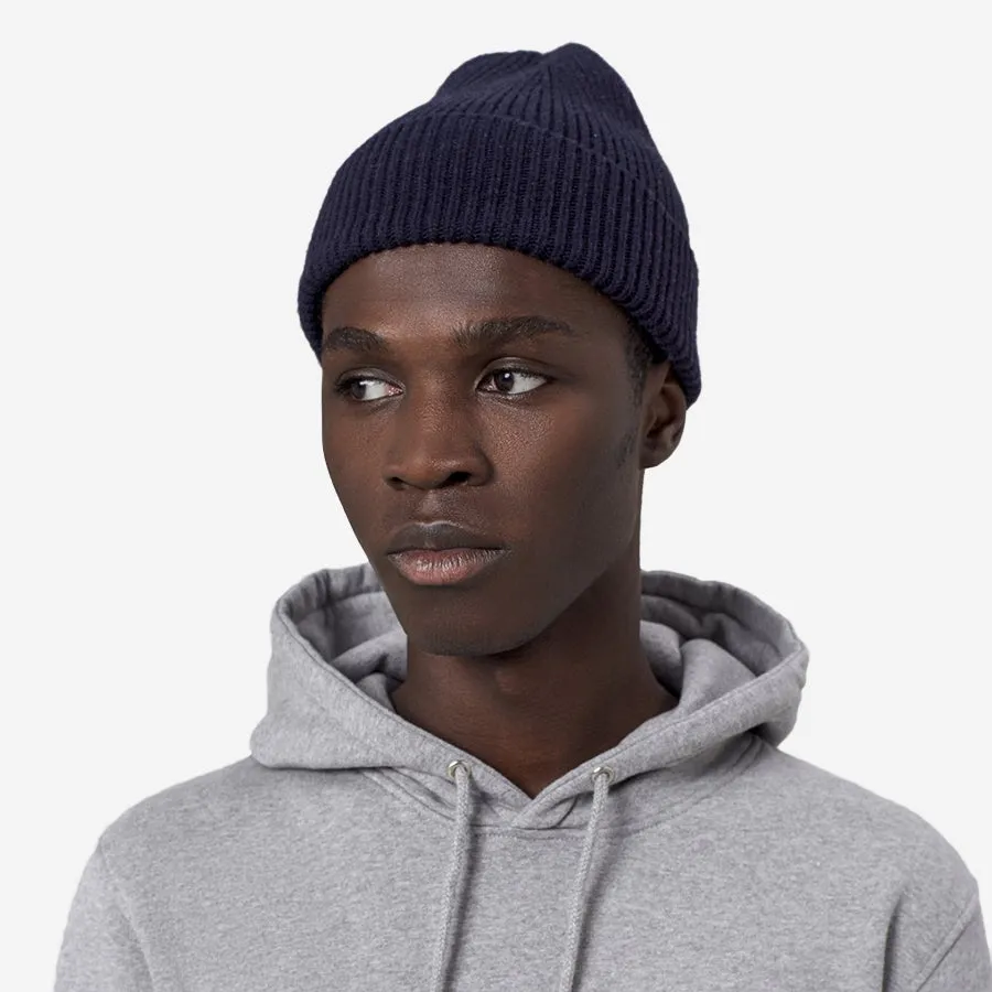 Merino Wool Beanie - Navy Blue