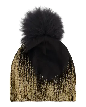 Metallic Wool Blend Knit Hat with Toscana Shearling Lamb Pompom