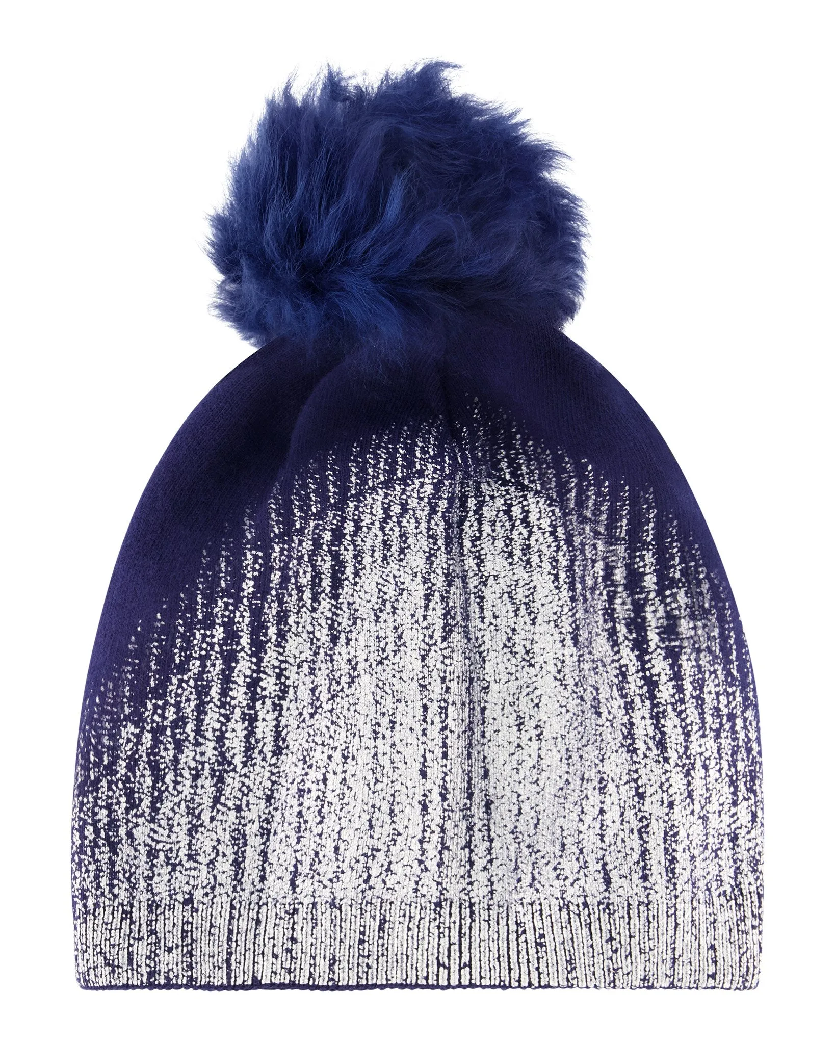 Metallic Wool Blend Knit Hat with Toscana Shearling Lamb Pompom