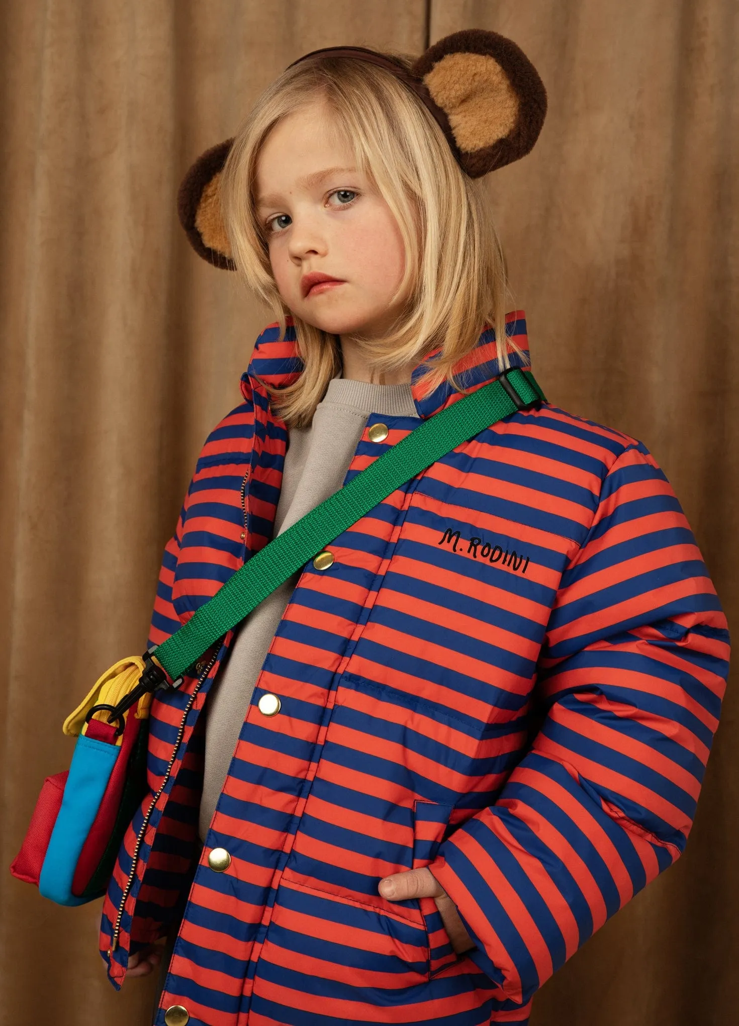 Mini Rodini Kids Striped Puffer Jacket in Multicolour