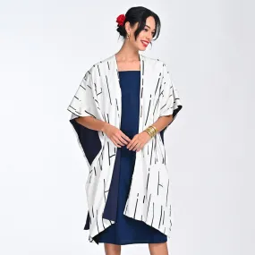 Modal Printed Cape For Women | Reversible | Flattering Fit | Cream & Navy