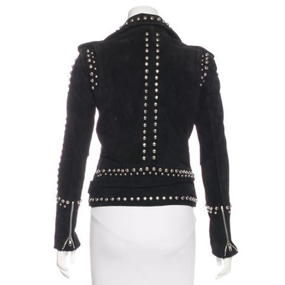 Moto Studded Black Suede Leather Jacket