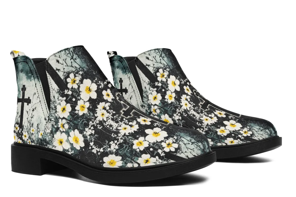 Mourning Petals Chelsea Boots - Comfy Slip-On - Soft & Water-Resistant Micro-Suede Vegan Shoes