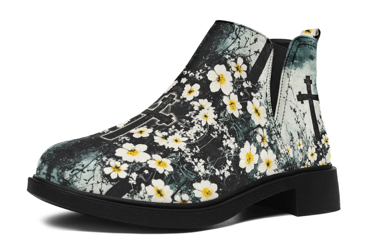 Mourning Petals Chelsea Boots - Comfy Slip-On - Soft & Water-Resistant Micro-Suede Vegan Shoes