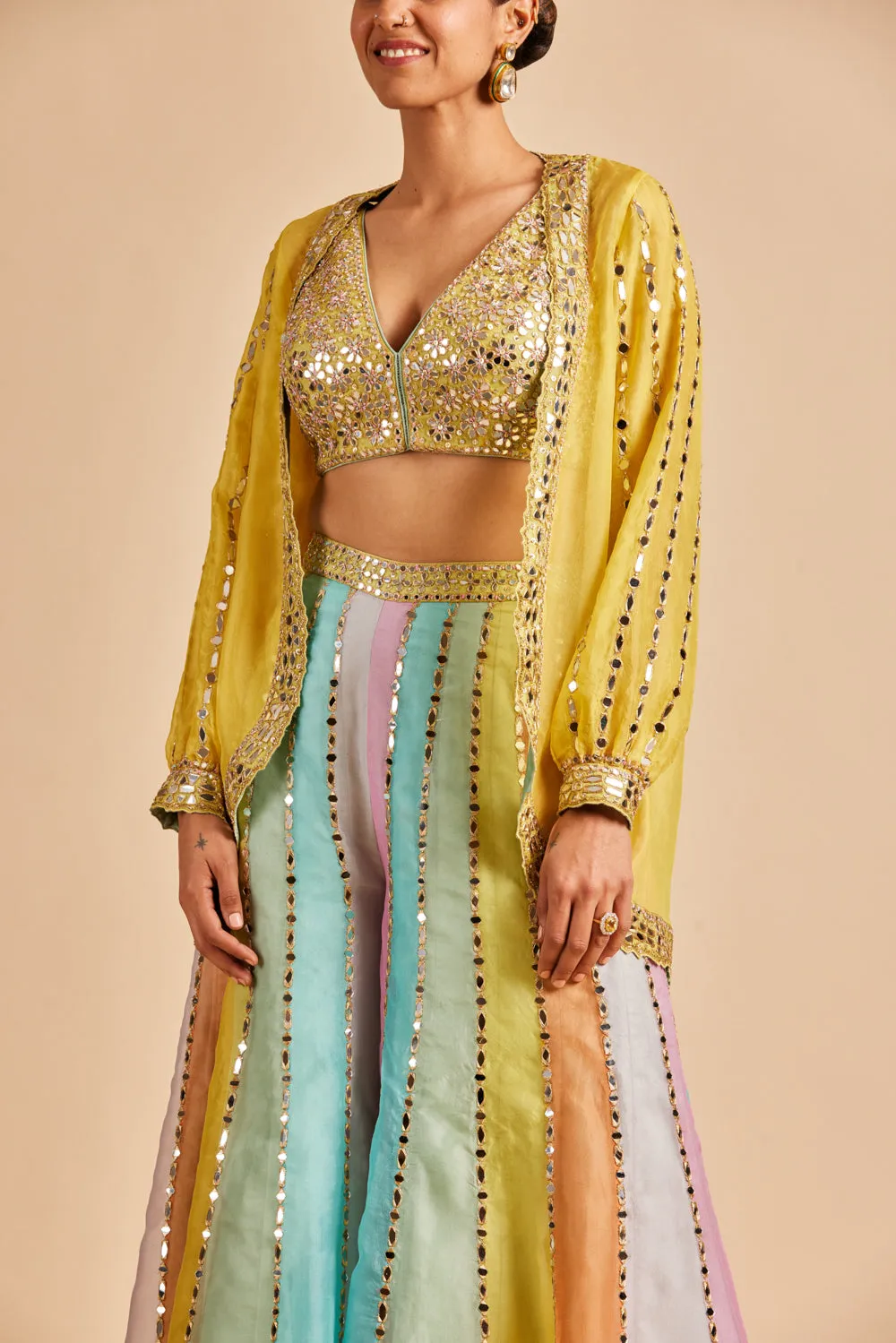 Multi Colour Mirror Work Sharara With Jacket