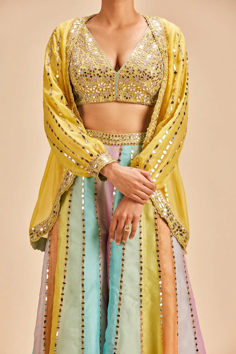 Multi Colour Mirror Work Sharara With Jacket