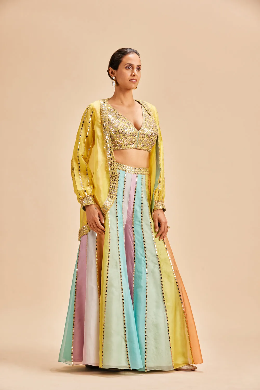 Multi Colour Mirror Work Sharara With Jacket