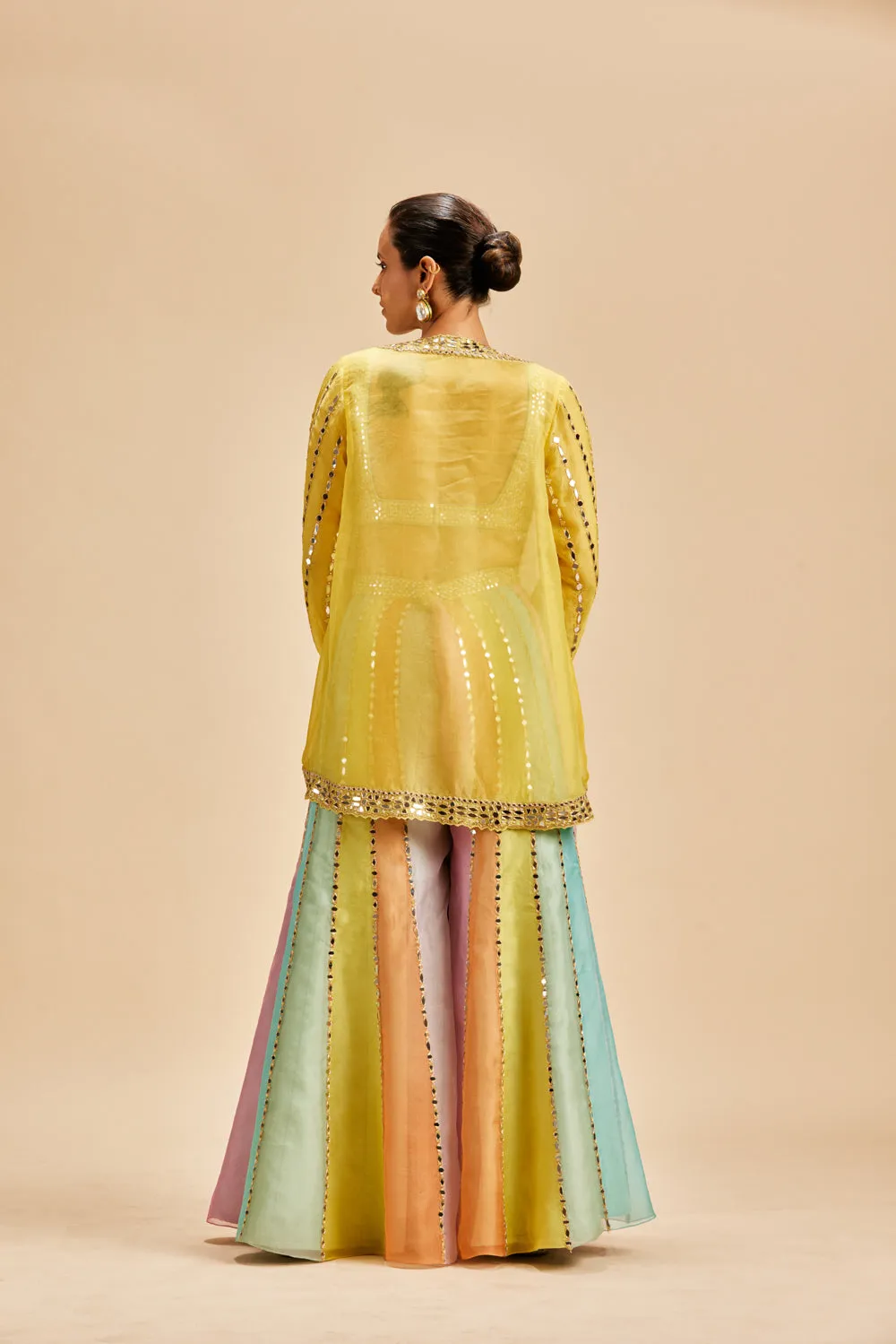 Multi Colour Mirror Work Sharara With Jacket